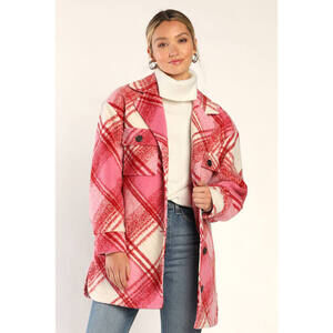 Lulus Cute Overload Pink And Red Plaid Coat - Size S
